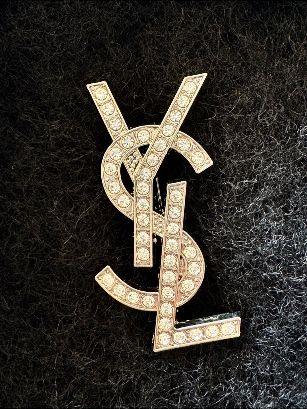 Saint Laurent Crystal-Embellished Logo Pin Brooch in Silver (not gold) - Picture 4 of 8